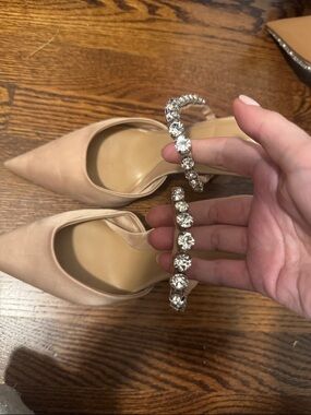 Zara Beige Pointed Toe Pumps with Crystal Ankle Straps